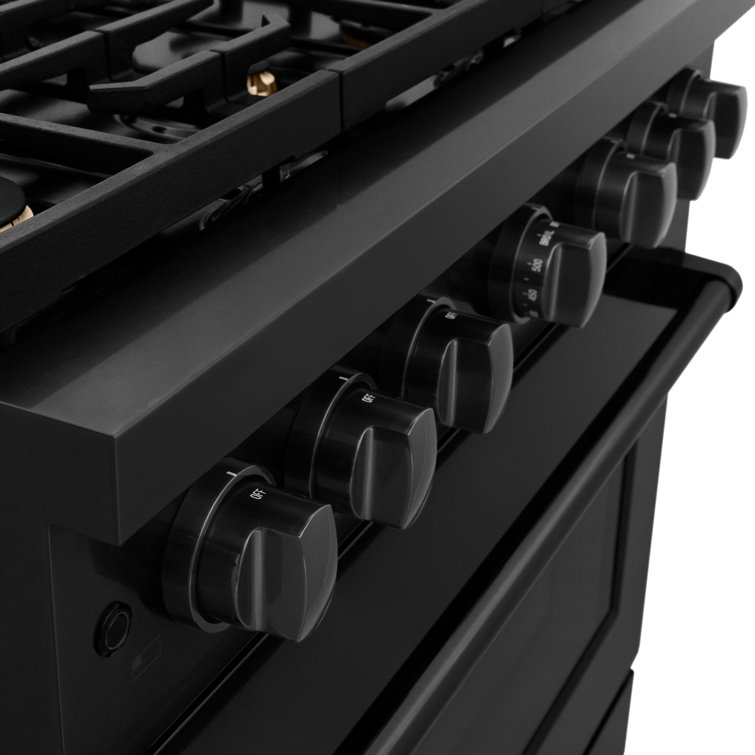36" Black Stainless Steel Gas Range with Convection Oven and Brass Burners