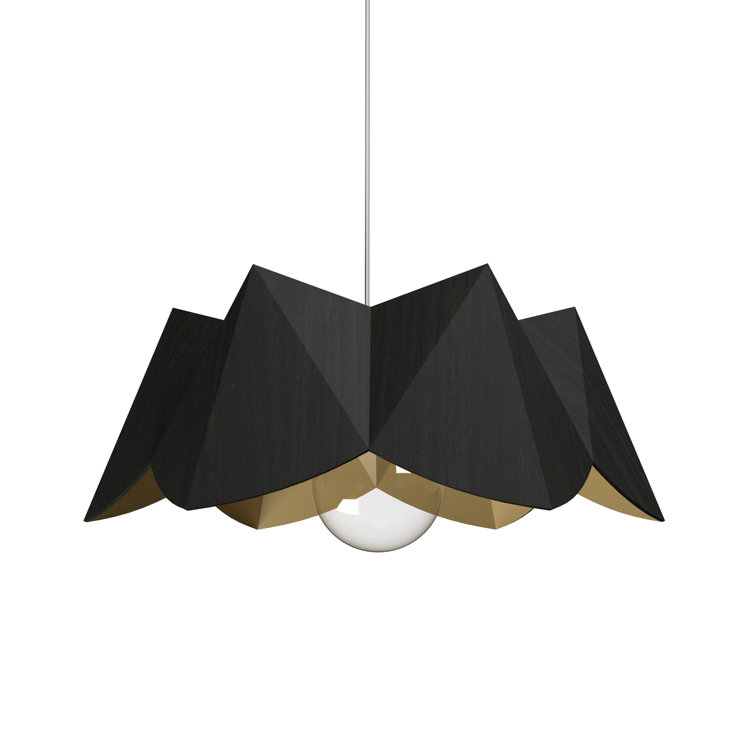 Matte Black Geometric Pendant Light with Wood Veneer
