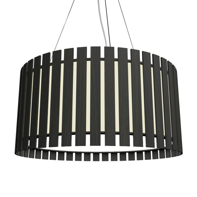 Matte Black Drum Pendant Light with Wood Veneer Shade
