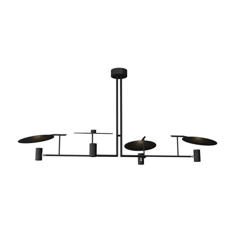Matte Black Contemporary LED Chandelier with Wood Veneer