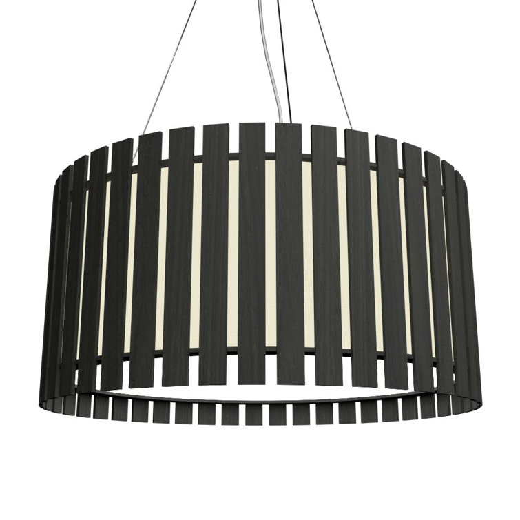 Matte Black Drum Pendant Light with Wood Veneer Shade