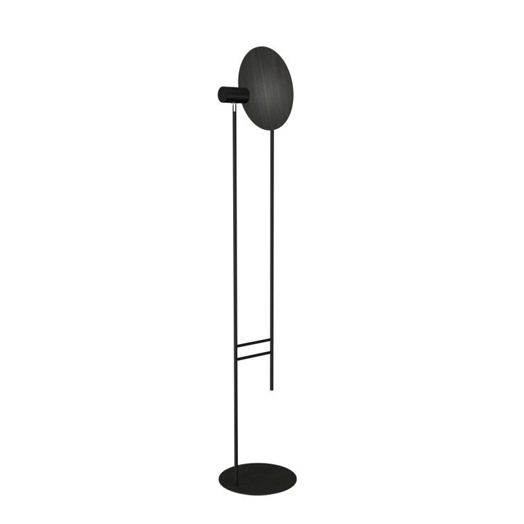 Black Adjustable Wooden Floor Lamp with Natural Veneer Finish