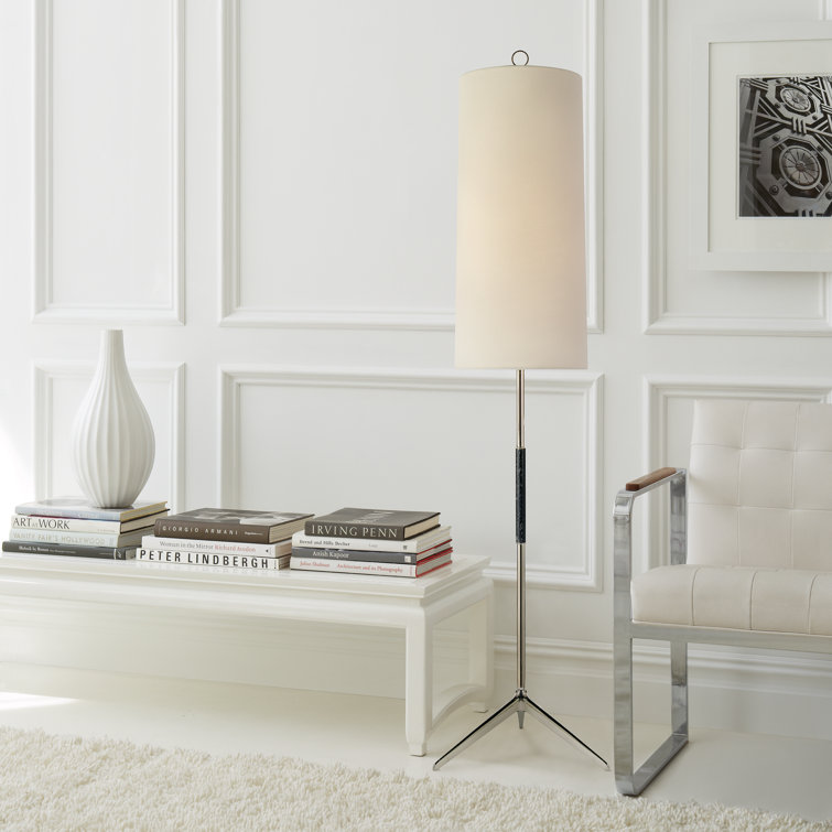 Adjustable Silver Tripod Outdoor Floor Lamp with Linen Shade