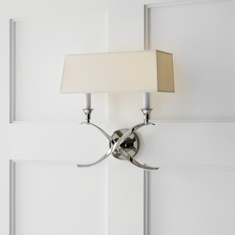 Cross Swirl Nickel Dual-Light Wall Sconce with Paper Shade