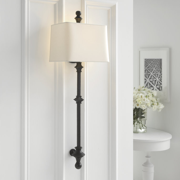 Antique Brass and Linen Tall Wall Sconce