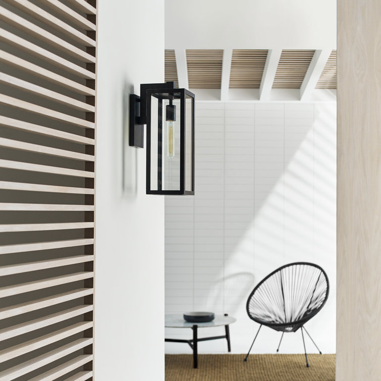 Fresno Black Iron Geometric Outdoor Wall Light with Clear Glass