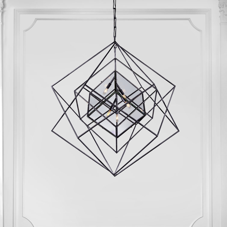 Aged Iron Cubist 5-Light Geometric Chandelier