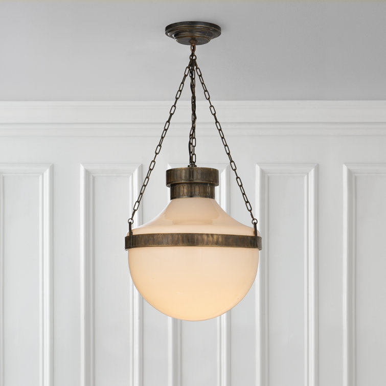 Antique Brass and Glass 35" Modern Schoolhouse Chandelier
