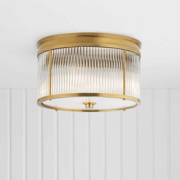 Natural Brass and Glass 3-Light Flush Mount