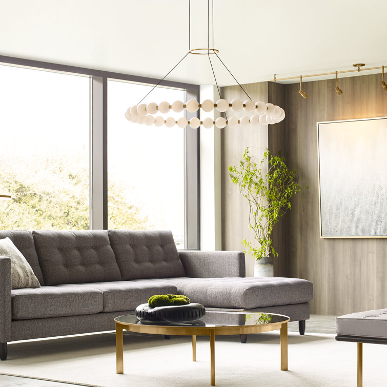Natural Brass 36" LED Chandelier with Milk-Glass Globes