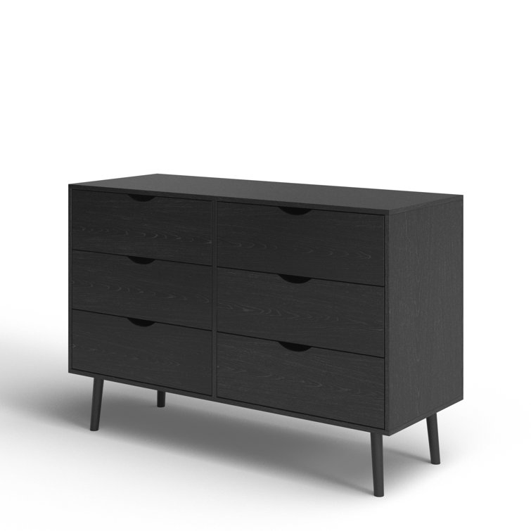 Indra Black Mid-century Modern Double Dresser with Six Drawers