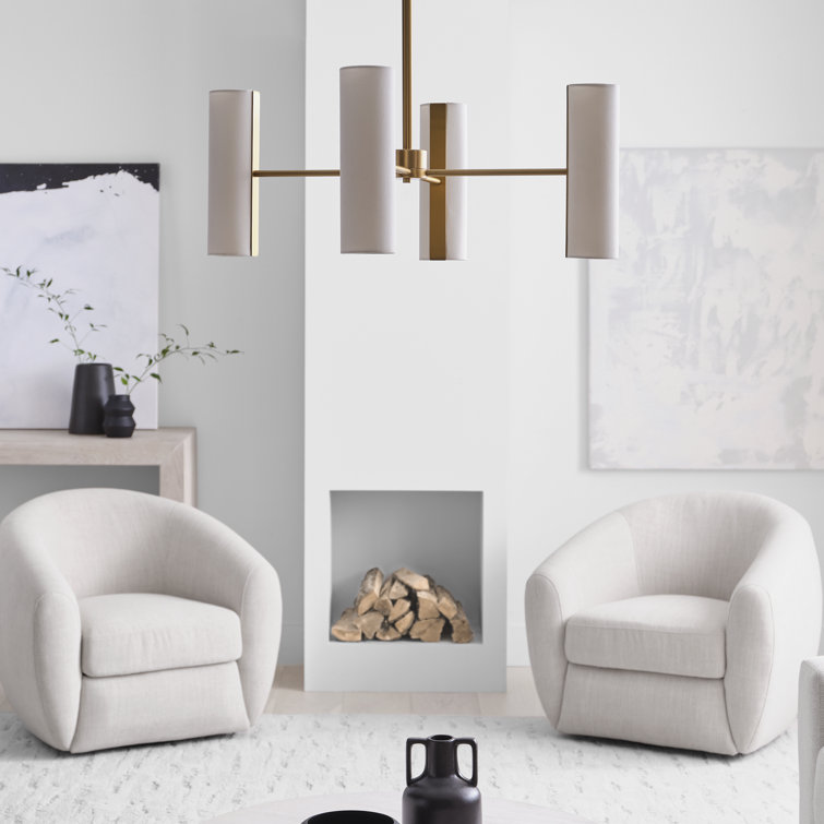 Satin Brass 8-Light Chandelier with White Linen Shades
