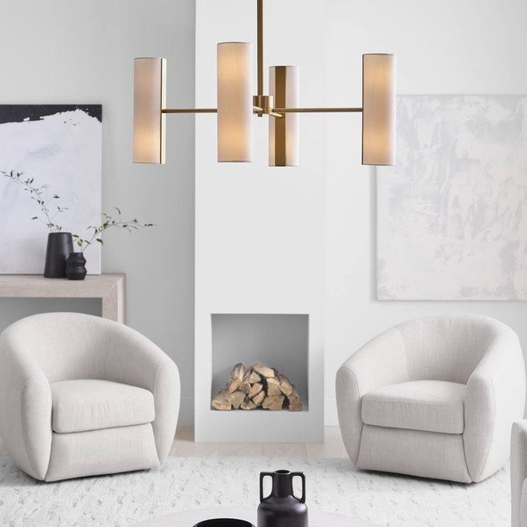 Satin Brass 8-Light Chandelier with White Linen Shades