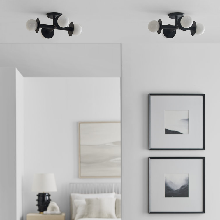 Midnight Black Globe 4-Light LED Semi-Flush Mount with Milk White Glass