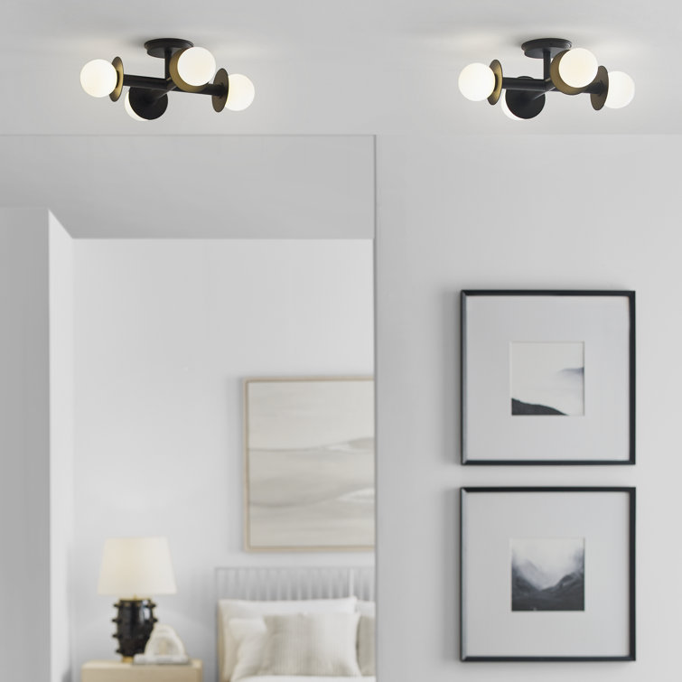 Midnight Black Globe 4-Light LED Semi-Flush Mount with Milk White Glass