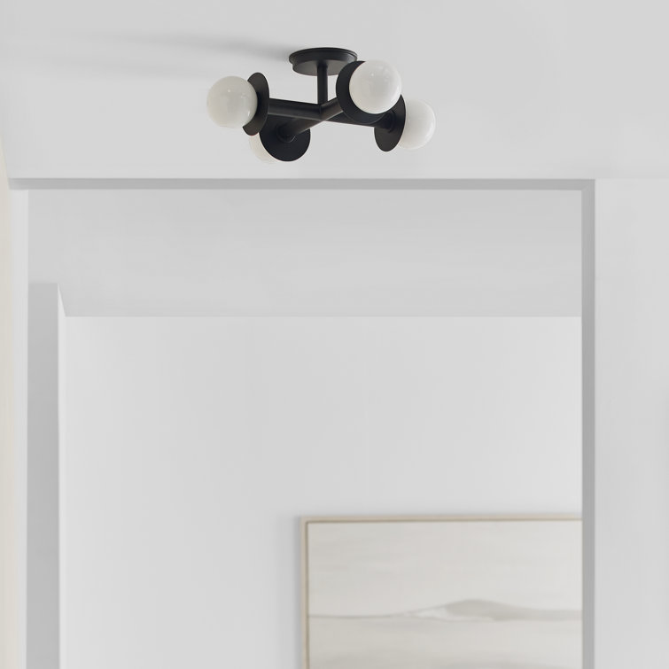 Midnight Black Globe 4-Light LED Semi-Flush Mount with Milk White Glass