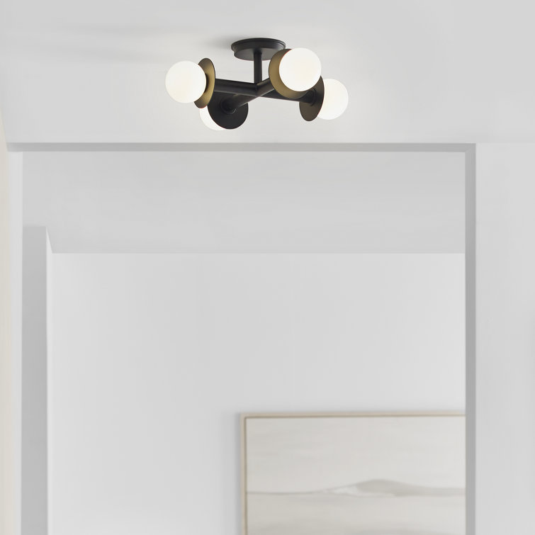 Midnight Black Globe 4-Light LED Semi-Flush Mount with Milk White Glass