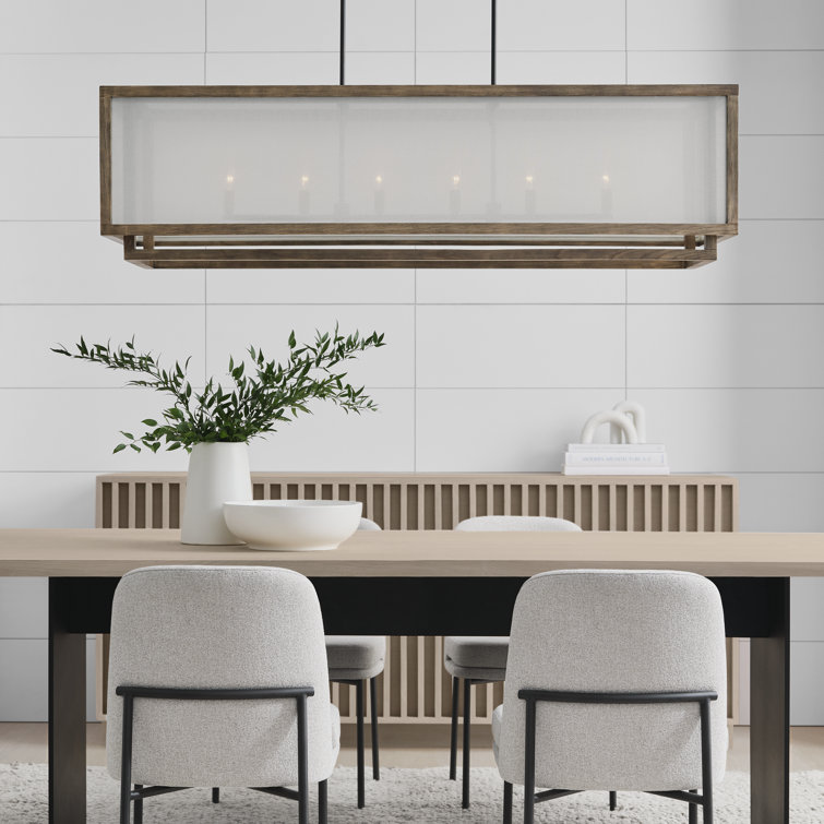 Weathered Oak Wood and White Linen 6-Light Linear Pendant