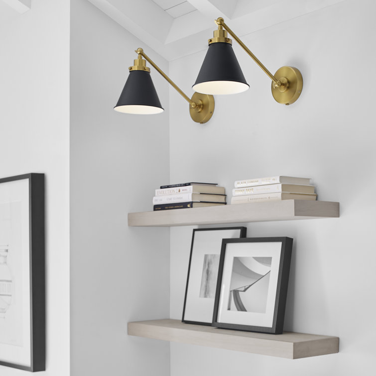 Midnight Elegance Dimmable Black and Brass Swing Arm Sconce