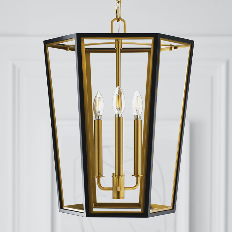 Midnight Black and Brass 3-Light Indoor/Outdoor Lantern