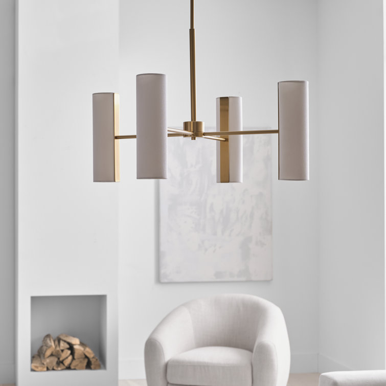 Satin Brass 8-Light Chandelier with White Linen Shades