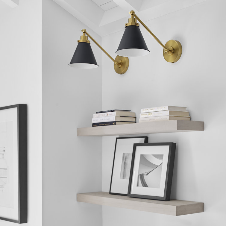 Midnight Elegance Dimmable Black and Brass Swing Arm Sconce