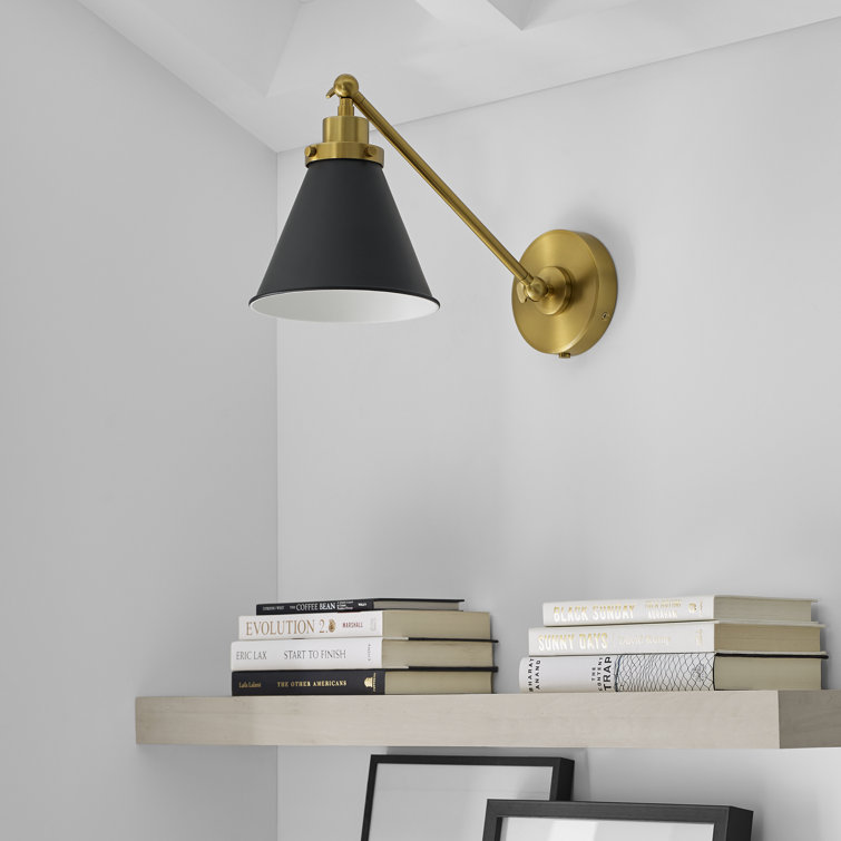 Midnight Elegance Dimmable Black and Brass Swing Arm Sconce
