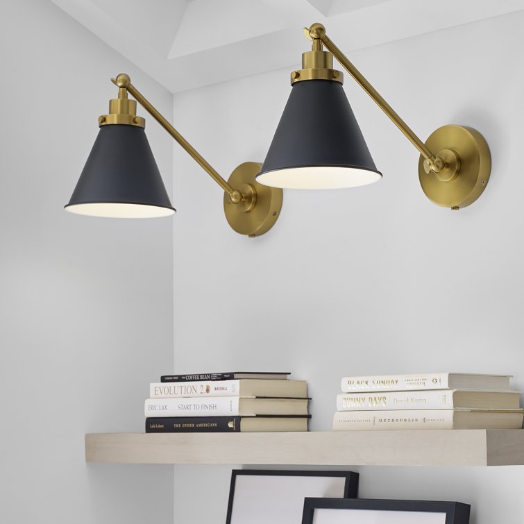 Midnight Elegance Dimmable Black and Brass Swing Arm Sconce