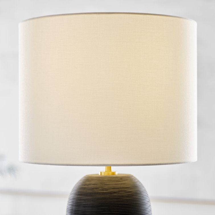 Rough Black Ceramic Table Lamp with White Linen Shade