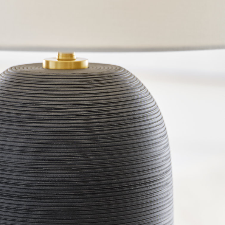 Rough Black Ceramic Table Lamp with White Linen Shade