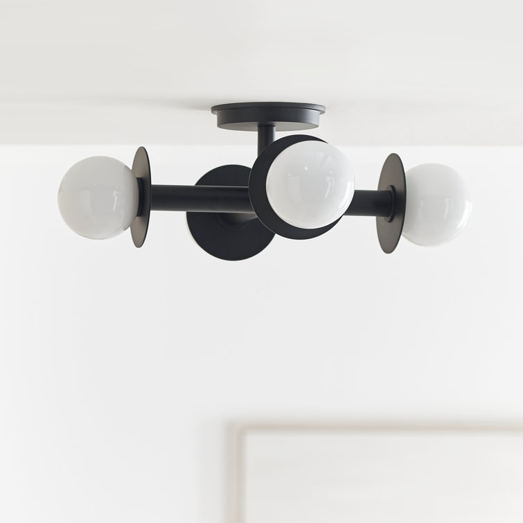 Midnight Black Globe 4-Light LED Semi-Flush Mount with Milk White Glass