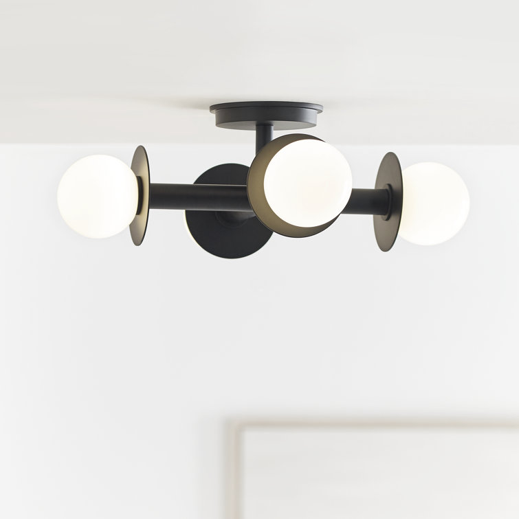 Midnight Black Globe 4-Light LED Semi-Flush Mount with Milk White Glass