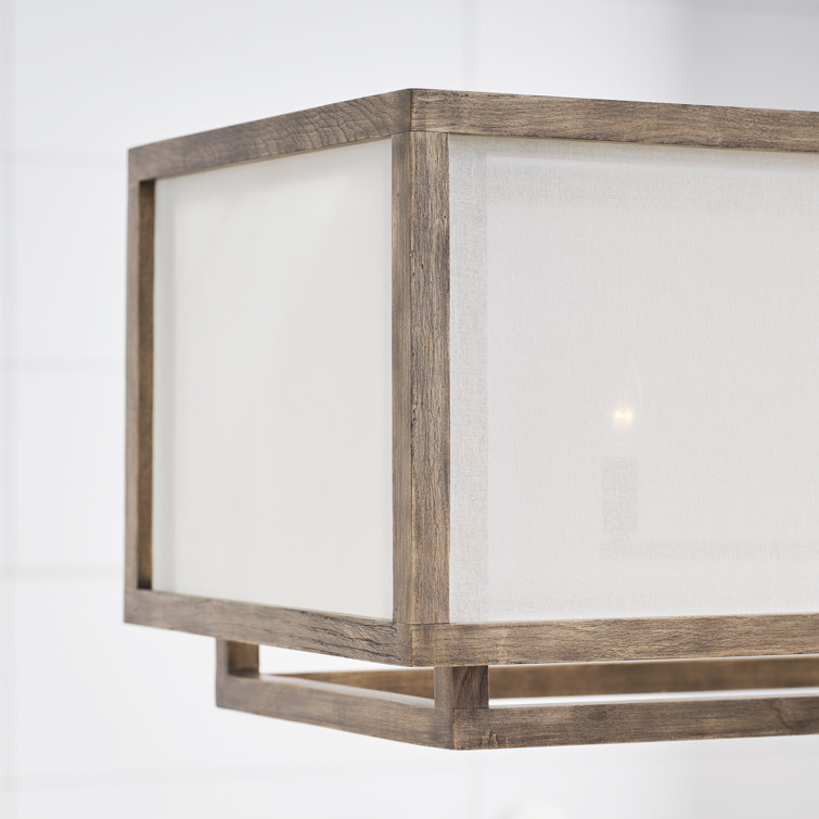 Weathered Oak Wood and White Linen 6-Light Linear Pendant
