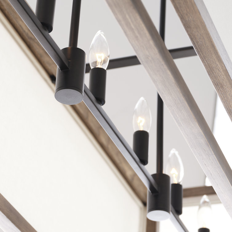 Weathered Oak Wood and White Linen 6-Light Linear Pendant