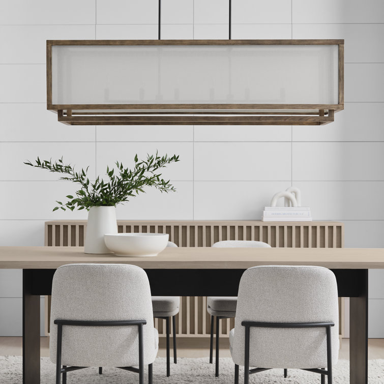 Weathered Oak Wood and White Linen 6-Light Linear Pendant