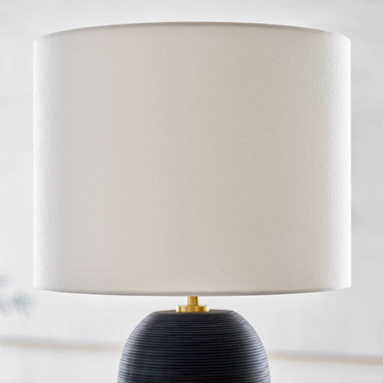 Rough Black Ceramic Table Lamp with White Linen Shade
