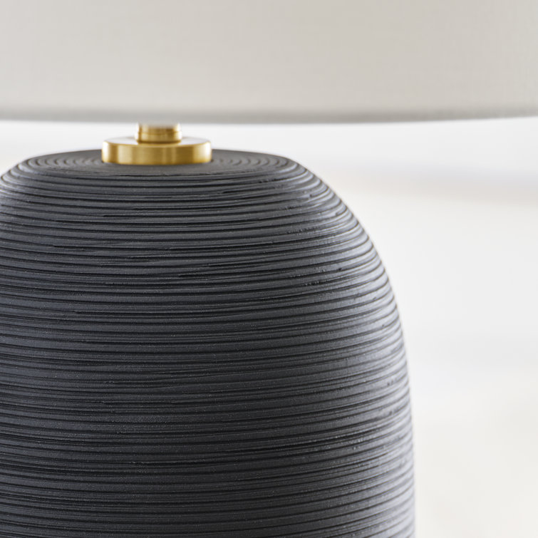 Rough Black Ceramic Table Lamp with White Linen Shade