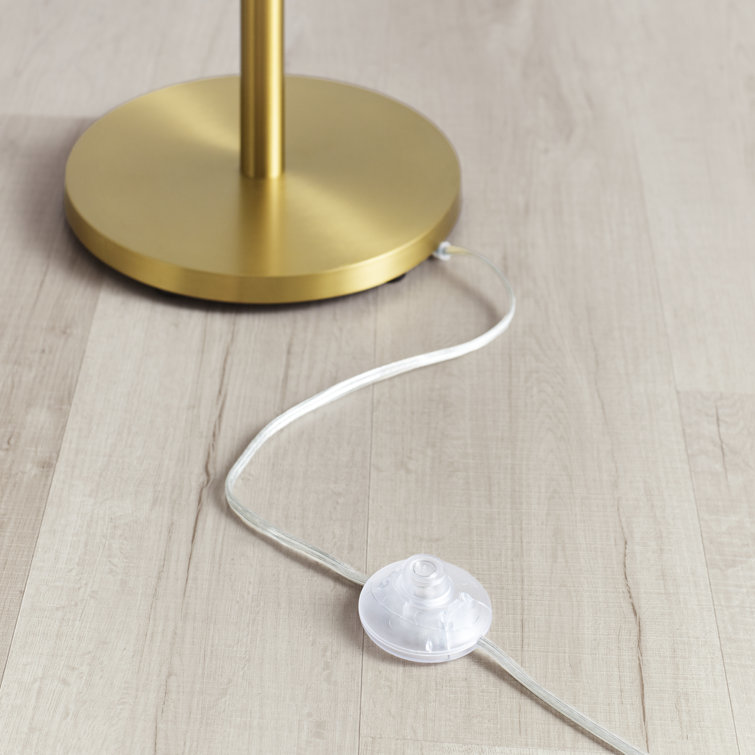 61.88'' Burnished Brass and Coral Steel Floor Lamp with White Linen Shade