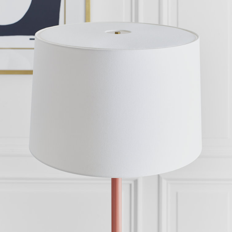 61.88'' Burnished Brass and Coral Steel Floor Lamp with White Linen Shade
