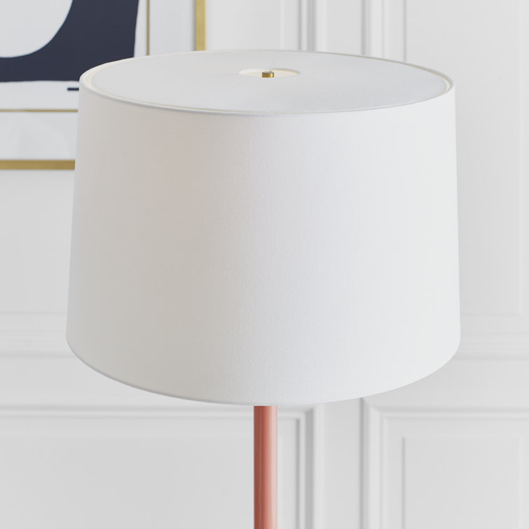 61.88'' Burnished Brass and Coral Steel Floor Lamp with White Linen Shade