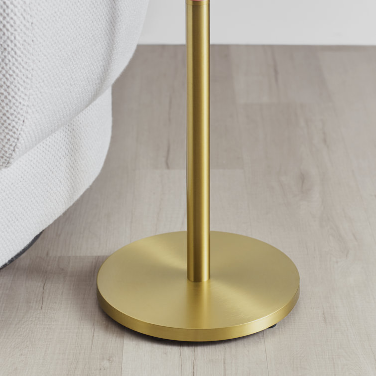 61.88'' Burnished Brass and Coral Steel Floor Lamp with White Linen Shade