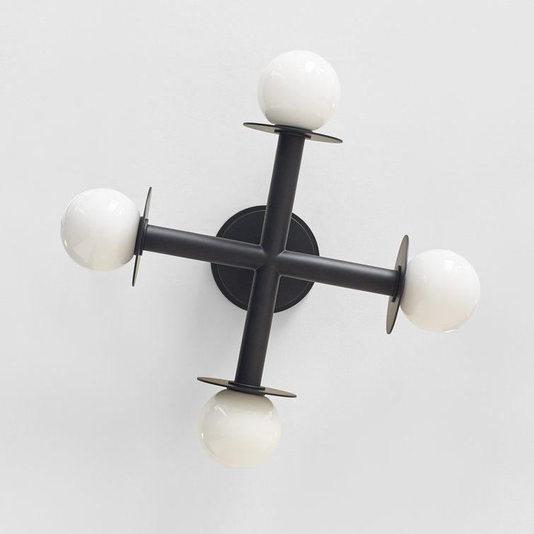 Midnight Black Globe 4-Light LED Semi-Flush Mount with Milk White Glass