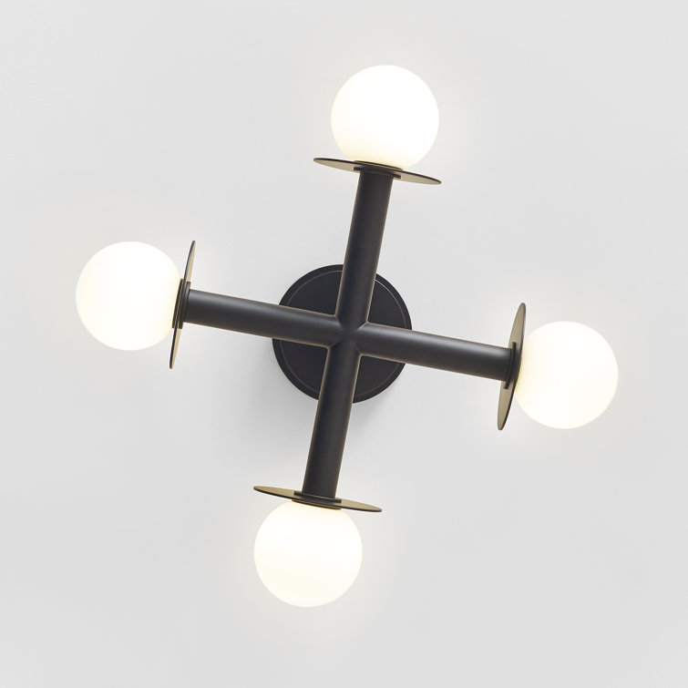 Midnight Black Globe 4-Light LED Semi-Flush Mount with Milk White Glass