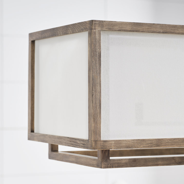 Weathered Oak Wood and White Linen 6-Light Linear Pendant