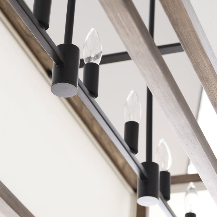 Weathered Oak Wood and White Linen 6-Light Linear Pendant