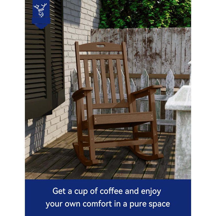 Teak Brown Resin Rocking Adirondack Chair with Arms