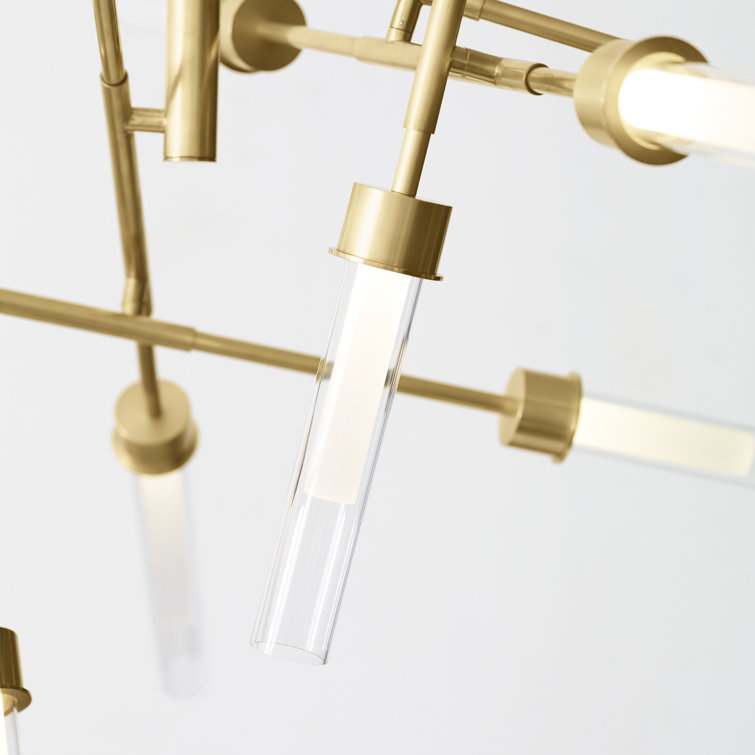 Natural Brass 12-Light LED Chandelier with Glass Shades