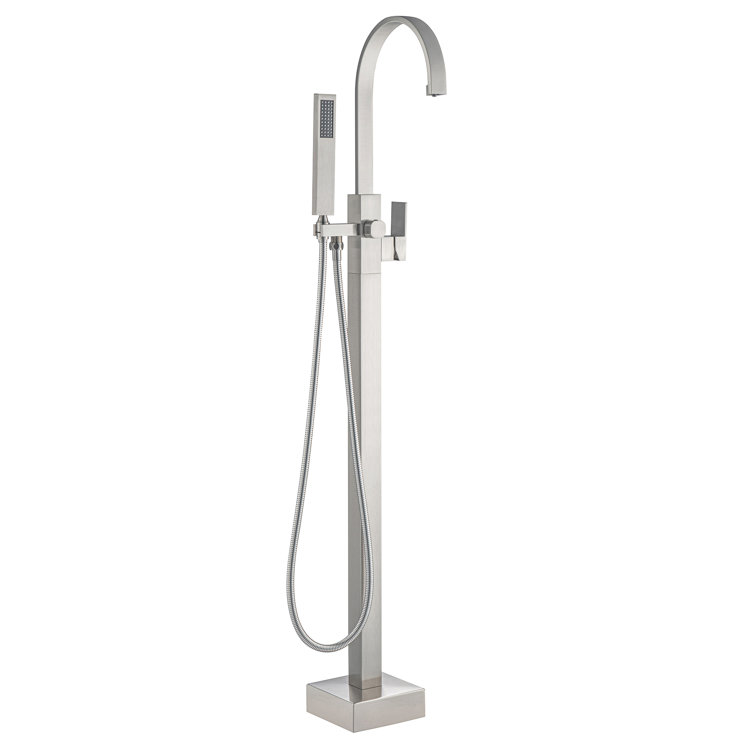 Brushed Nickel Freestanding High Arc Tub Faucet with Hand Shower