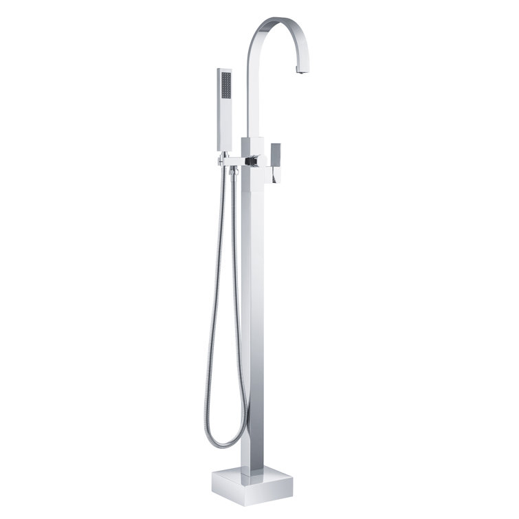 Polished Chrome Freestanding Tub Faucet with Hand Shower