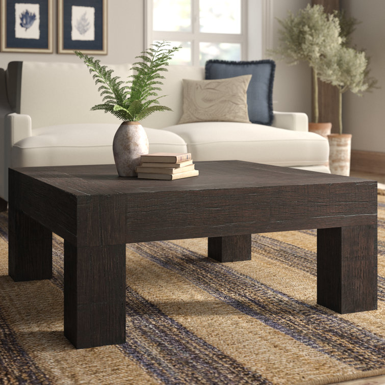 Brown Square Solid Wood Coffee Table with Block Legs